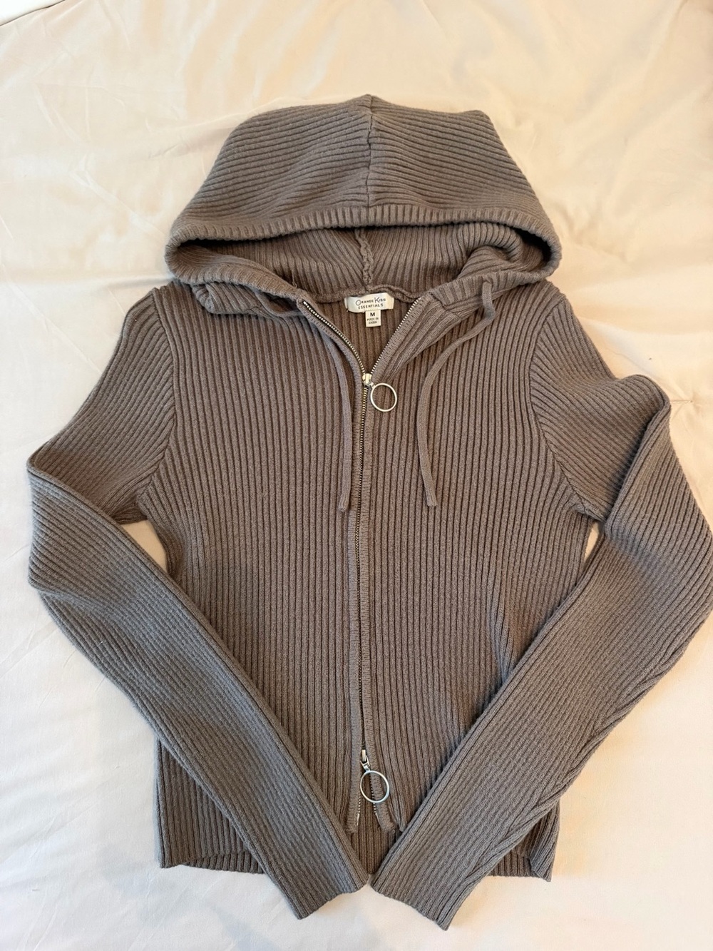 Ribbed Zip Hoodie Sweater - Army Green